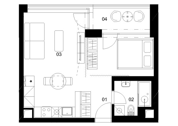 E3B - 1 izbový byt - Nové Mlynarce