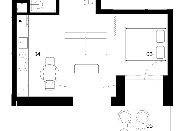 A1F - 1 izbový byt - Nové Mlynarce