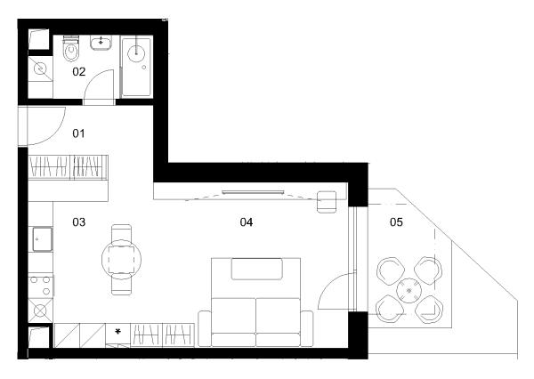 A1E - 1 izbový byt - Nové Mlynarce