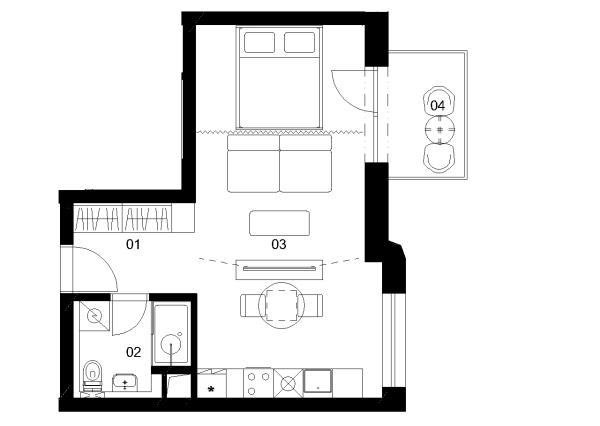 D4B - 1 izbový byt - Nové Mlynarce